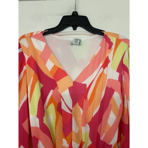 Nicole Miller New Pink Multi Color Pleated Mini Dress Summer Vibrant Party XL - Picture 10 of 16